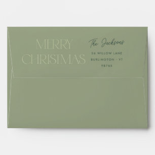 Merry Christmas Green Retro Return Address Envelope