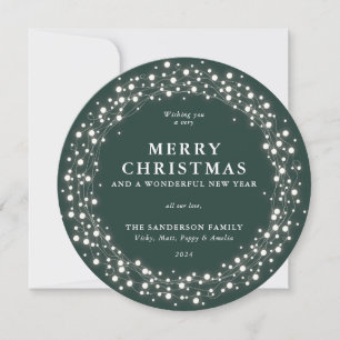 Merry Christmas Green Round Sparkling Lights Holiday Card