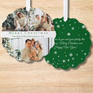 merry christmas green script 3 photos collage chic tree decoration card
