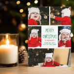 Merry Christmas Green Script Family Photo Collage Holiday Card<br><div class="desc">This cute,  modern Merry Christmas card features a classy layout of 5 family photos on a white background with green typography. This beautiful kids photo holiday card features your own child's photograph collage surrounding your message and family name in fun handwritten script.</div>