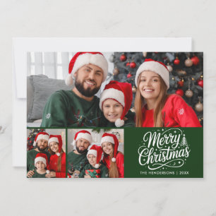 Merry Christmas Green Script Family Photo Holiday Card