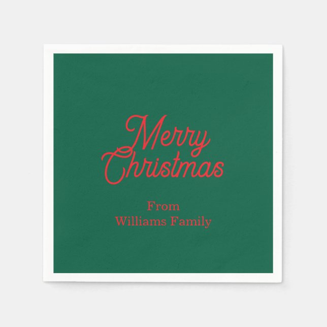 Merry Christmas Green Script Holiday Napkin (Front)