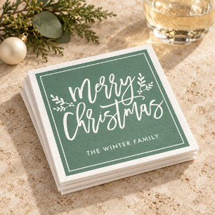 Merry Christmas Green Script Holiday Napkin
