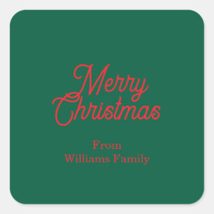 Merry Christmas Green Script Holiday Square Sticker