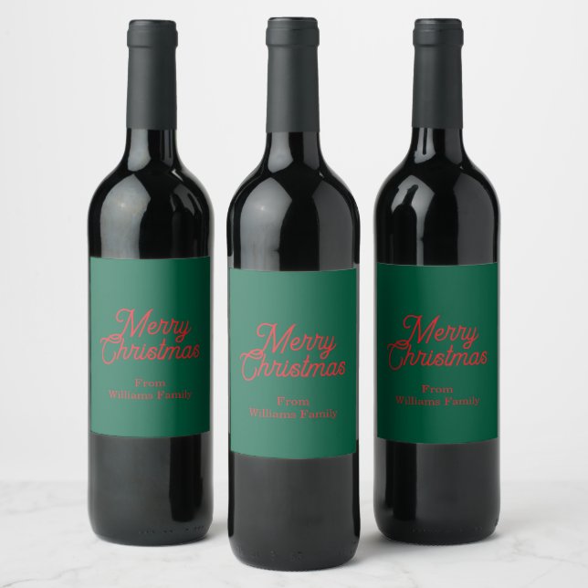 Merry Christmas Green Script Holiday Wine Label (Bottles)