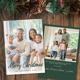 Merry Christmas Green Script Photo Holiday Card