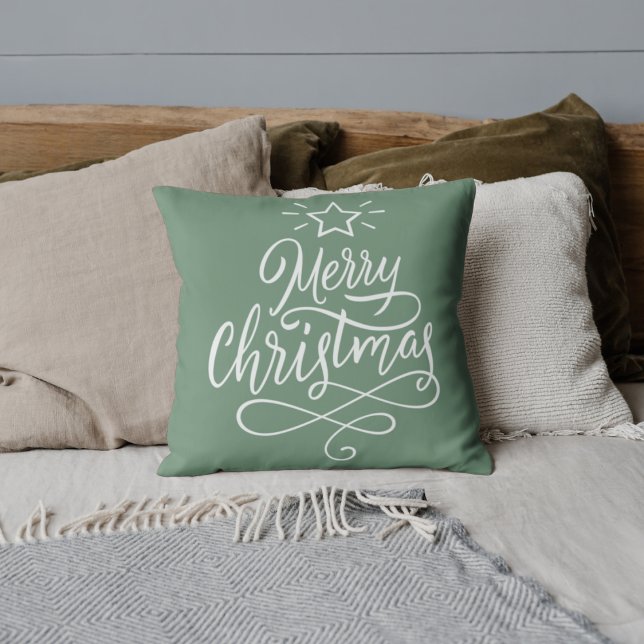 Merry Christmas green simple Throw Pillow (Creator Uploaded)