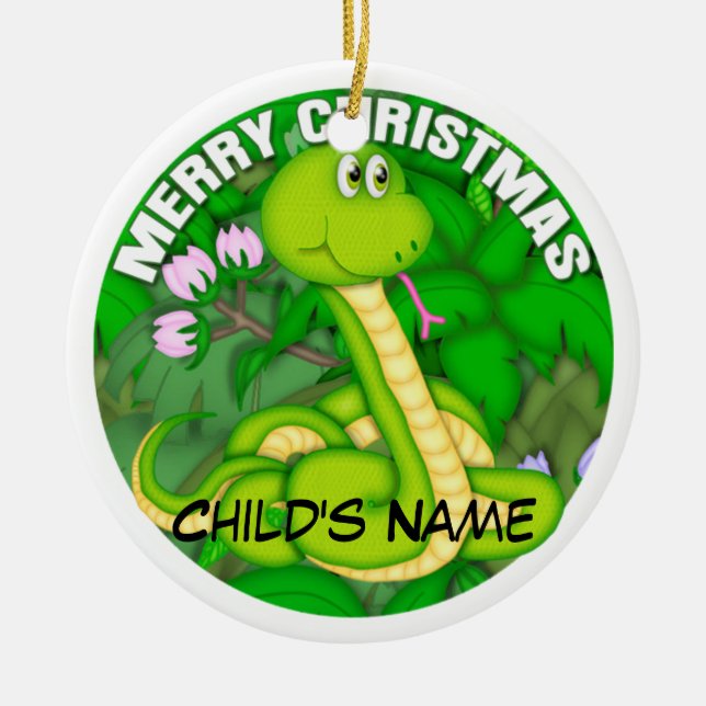 Merry Christmas Green Snake Ceramic Tree Decoration (Front)