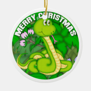 Merry Christmas Green Snake Ceramic Tree Decoration