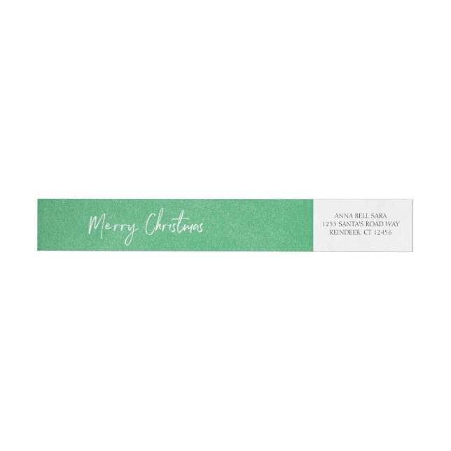 Merry Christmas Green Snow Custom- White Address Wrap Around Label (Individual)