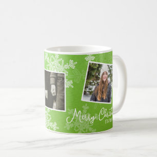 Merry Christmas Green Snowflakes Photo Collage  Coffee Mug
