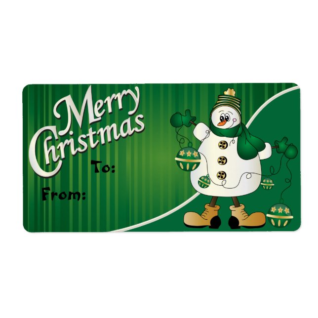 Merry Christmas Green Snowman Gift Tag (Front)
