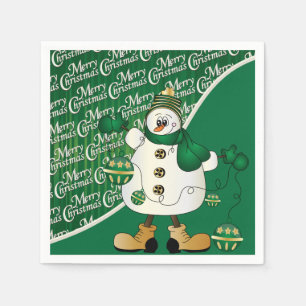 Merry Christmas Green Snowman Napkin