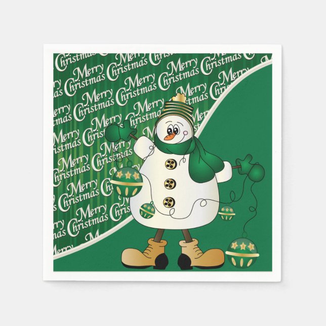 Merry Christmas Green Snowman Napkin (Front)