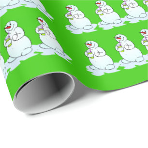 Merry Christmas Green Snowman Wrapping Paper