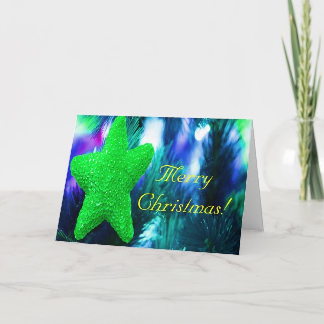 Merry Christmas Green Star III Holiday Card (Front)