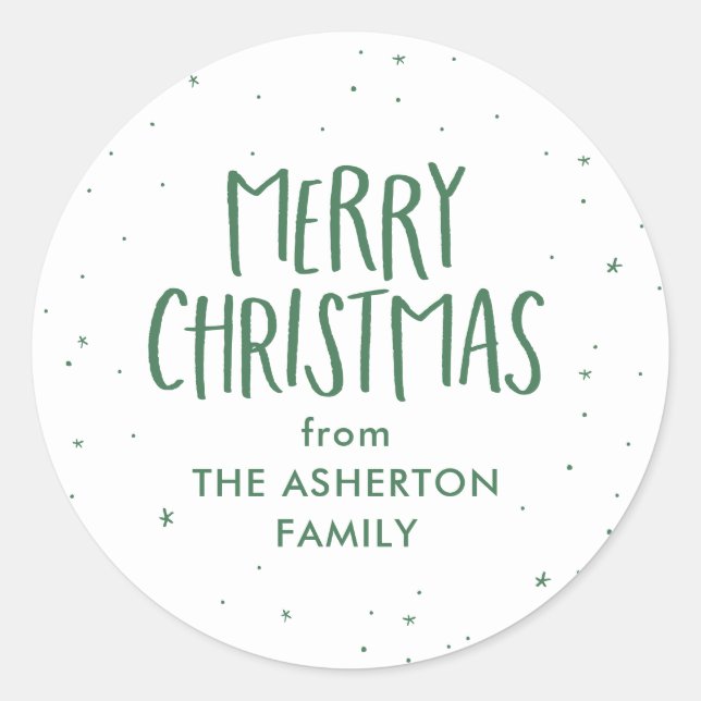 Merry Christmas green stars dots personalised gift Classic Round Sticker (Front)