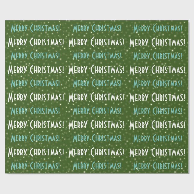 Merry Christmas Green Stars Wrapping Paper (Flat)
