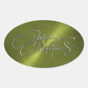 Merry Christmas Green Sticker Embossed Look