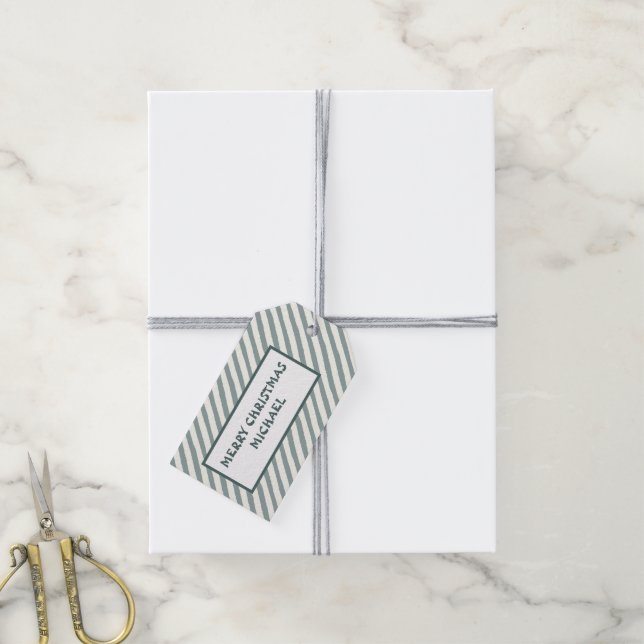 Merry Christmas Green Stripe Gift Tag (With Twine)