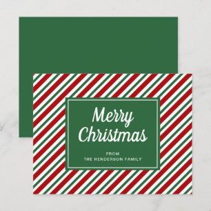 Merry Christmas Green Striped Pattern   Postcard