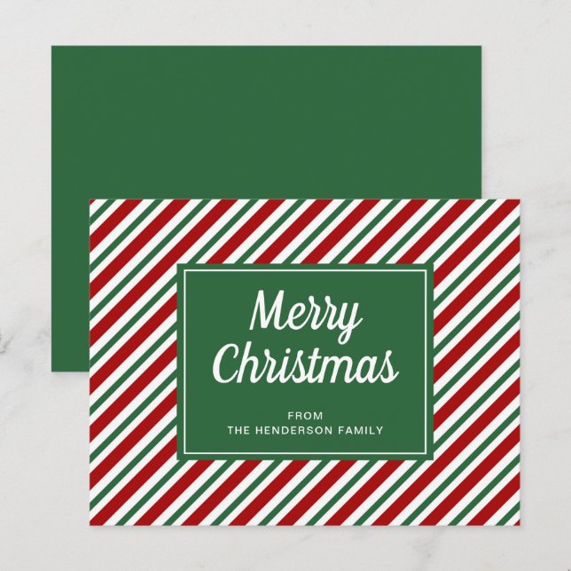 Merry Christmas Green Striped Pattern   Postcard (Front/Back)