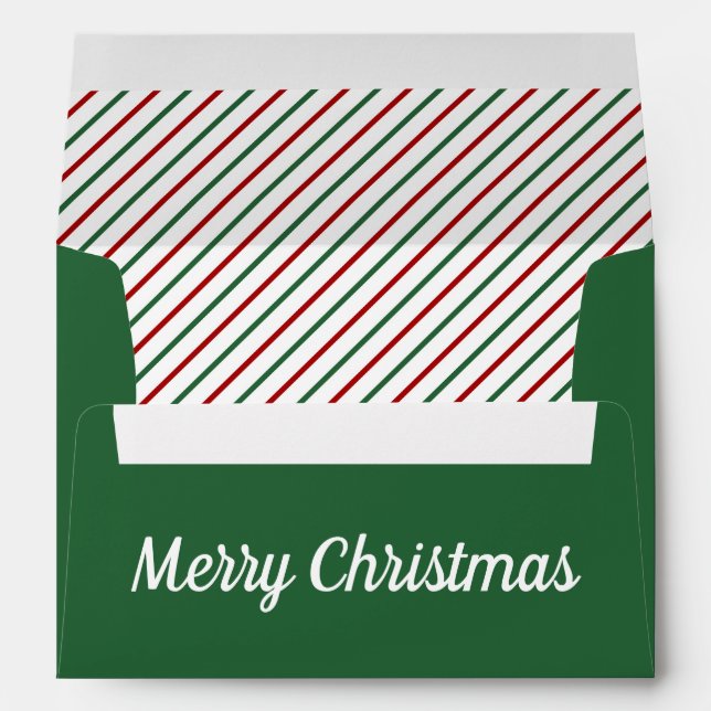 Merry Christmas Green Stripes Return Address Envelope (Back (Bottom))