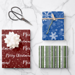 Merry Christmas Green Ted Blue Wrapping Paper Sheet
