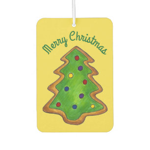 Merry Christmas Green Tree Sugar Cookie Holiday Car Air Freshener