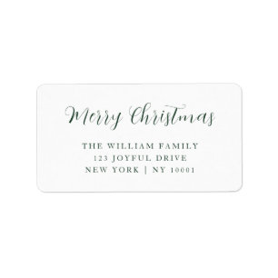 Merry Christmas Green Typography Return Address Label