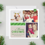 Merry Christmas Green Vintage Photo Collage Holiday Card<br><div class="desc">Send Christmas cheer to family and friends with this simply chic square holiday card.  Festive striped card includes three photo placements to showcase your favourite photos.</div>