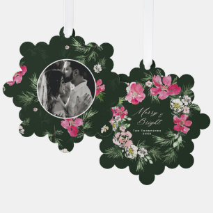 Merry Christmas Green Watercolor flowers Tree Decoration Card