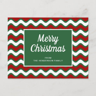 Merry Christmas Green Wave Stripes    Postcard