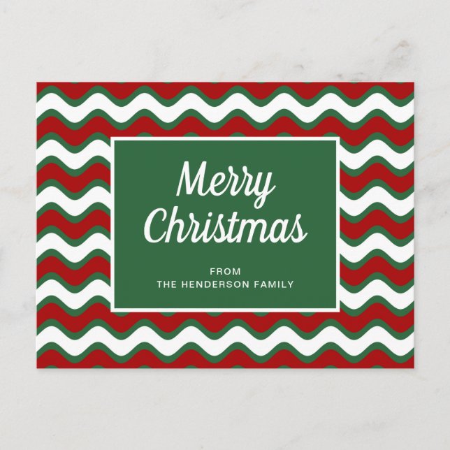 Merry Christmas Green Wave Stripes    Postcard (Front)