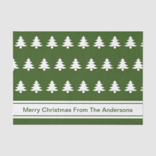 Merry Christmas Green White Christmas Trees & Text Tissue Paper