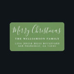 Merry Christmas Green White Return Address Label<br><div class="desc">Add some extra cheer to your holiday cards and invitations with our festive Merry Christmas return address labels. This stylish Christmas design features 'Merry Christmas' in white handwritten chic script calligraphy on a meadow green background. Simply add your name and address. Exclusively designed for you by Happy Dolphin Studio. If...</div>