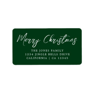 Merry Christmas Green White Return Address Label