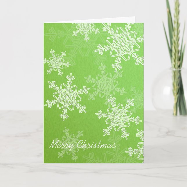 Merry Christmas Green White Snowflakes Minimalist Holiday Card (Front)