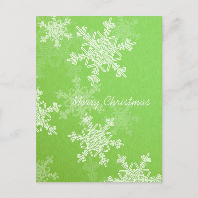 Merry Christmas Green White Snowflakes Minimalist Holiday Postcard (Front)