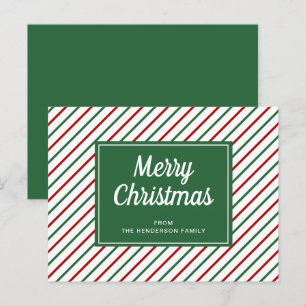 Merry Christmas Green White Stripes Postcard