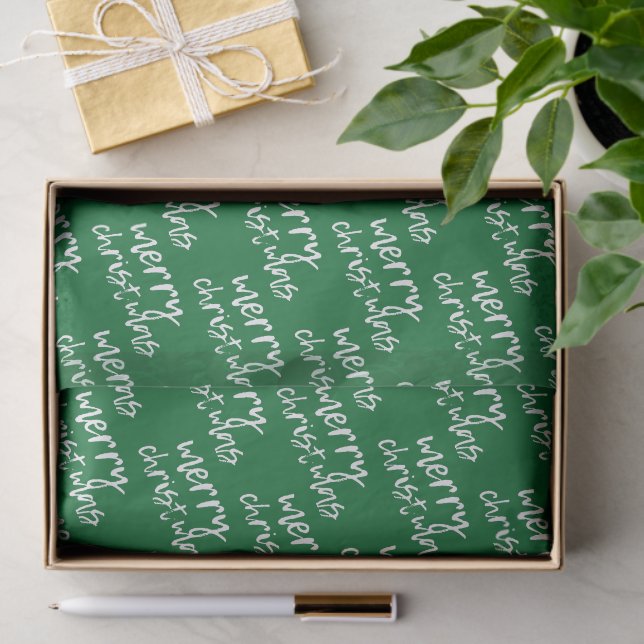 Merry Christmas Green & White Tissue Paper (Gift)