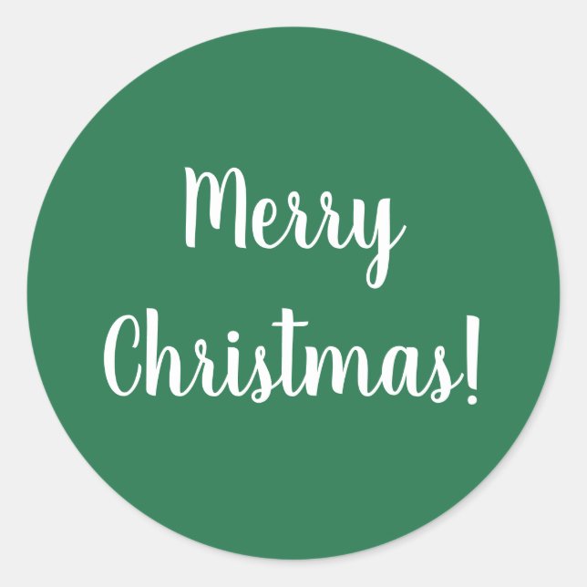 Merry Christmas Green & White Typography Festive Classic Round Sticker (Front)