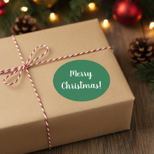 Merry Christmas Green & White Typography Festive Classic Round Sticker