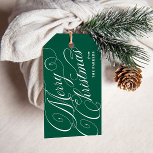 Merry Christmas   Green with Elegant Calligraphy Gift Tags