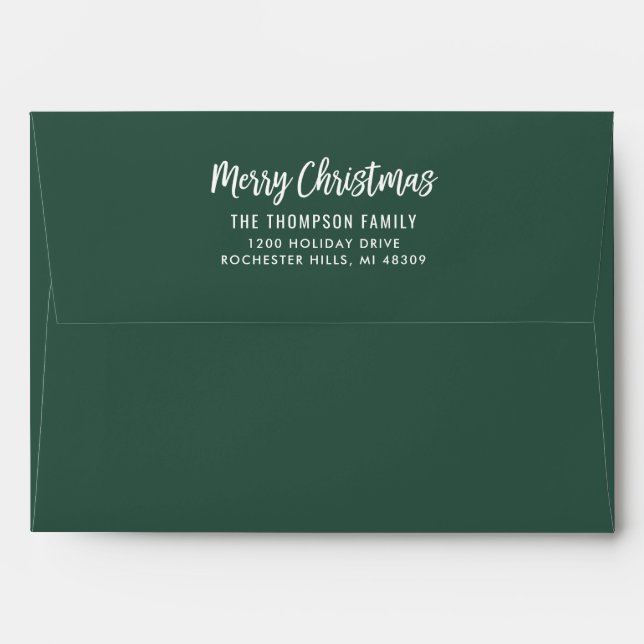 Merry Christmas Green with White Stripes Holiday Envelope (Back (Top Flap))
