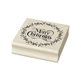 MERRY CHRISTMAS GREEN WREATH RUBBER STAMP