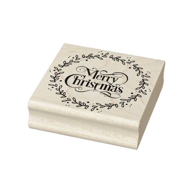 MERRY CHRISTMAS GREEN WREATH RUBBER STAMP (Stamp)