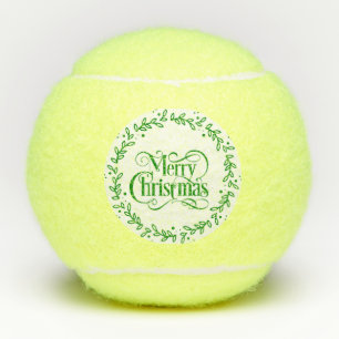 MERRY CHRISTMAS GREEN WREATH TENNIS BALLS