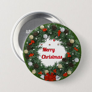 Merry Christmas Green Wreath Watercolor 7.5 Cm Round Badge