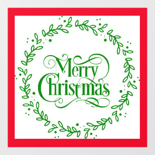 MERRY CHRISTMAS GREEN WREATH WINDOW CLING